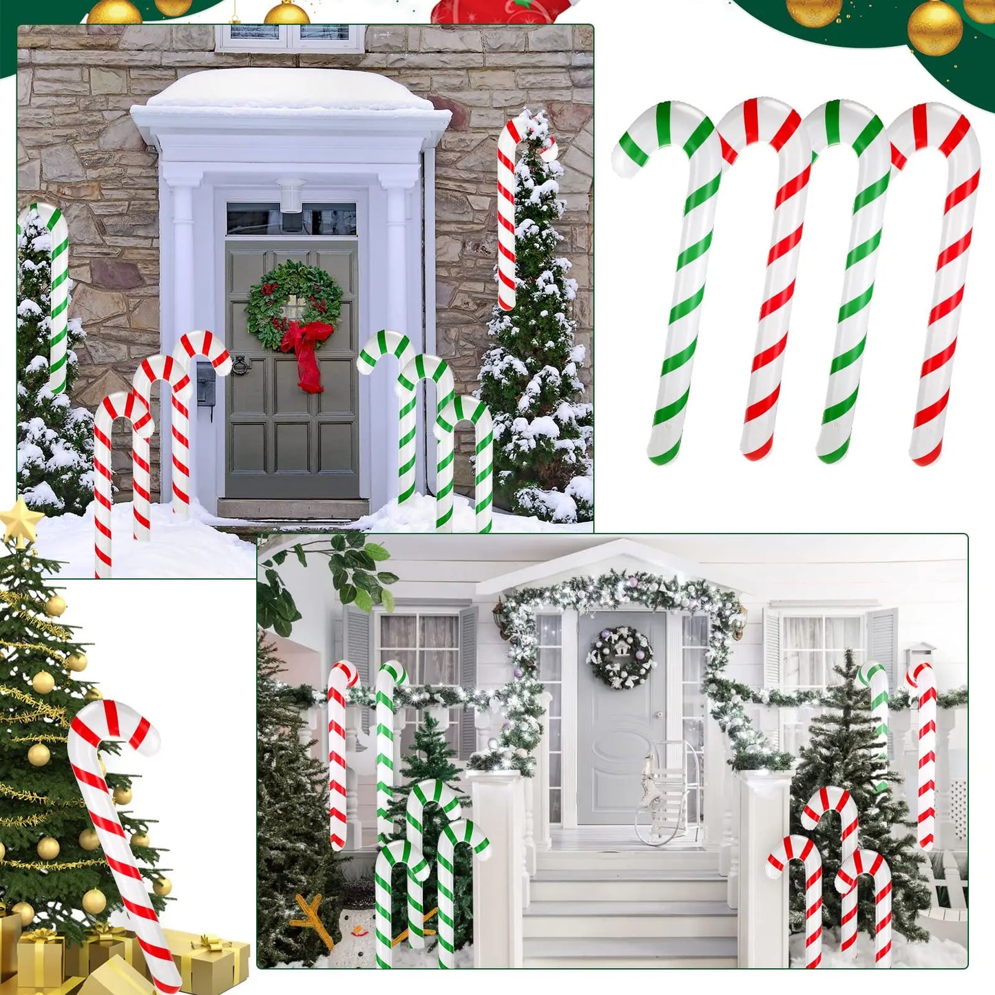 12Pcs Christmas Inflatable Candy Canes Stick Balloons New Year Christmas Holiday Decorations Candy Canes Toy for Outdoor Party