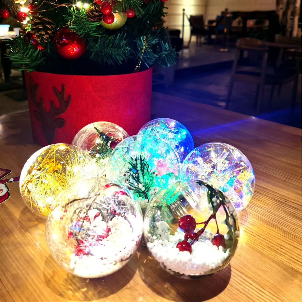 Transparent Ball Light Plastic Hanging Bulb Christmas Trees Bauble Ornament Wedding Gift Present Party Home Decoration