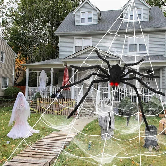 Giant Spider Huge Spider Web Halloween Decoration Props Haunted Indoor Outdoor Spooky Plush Large Araneid Prank Trick Supplies