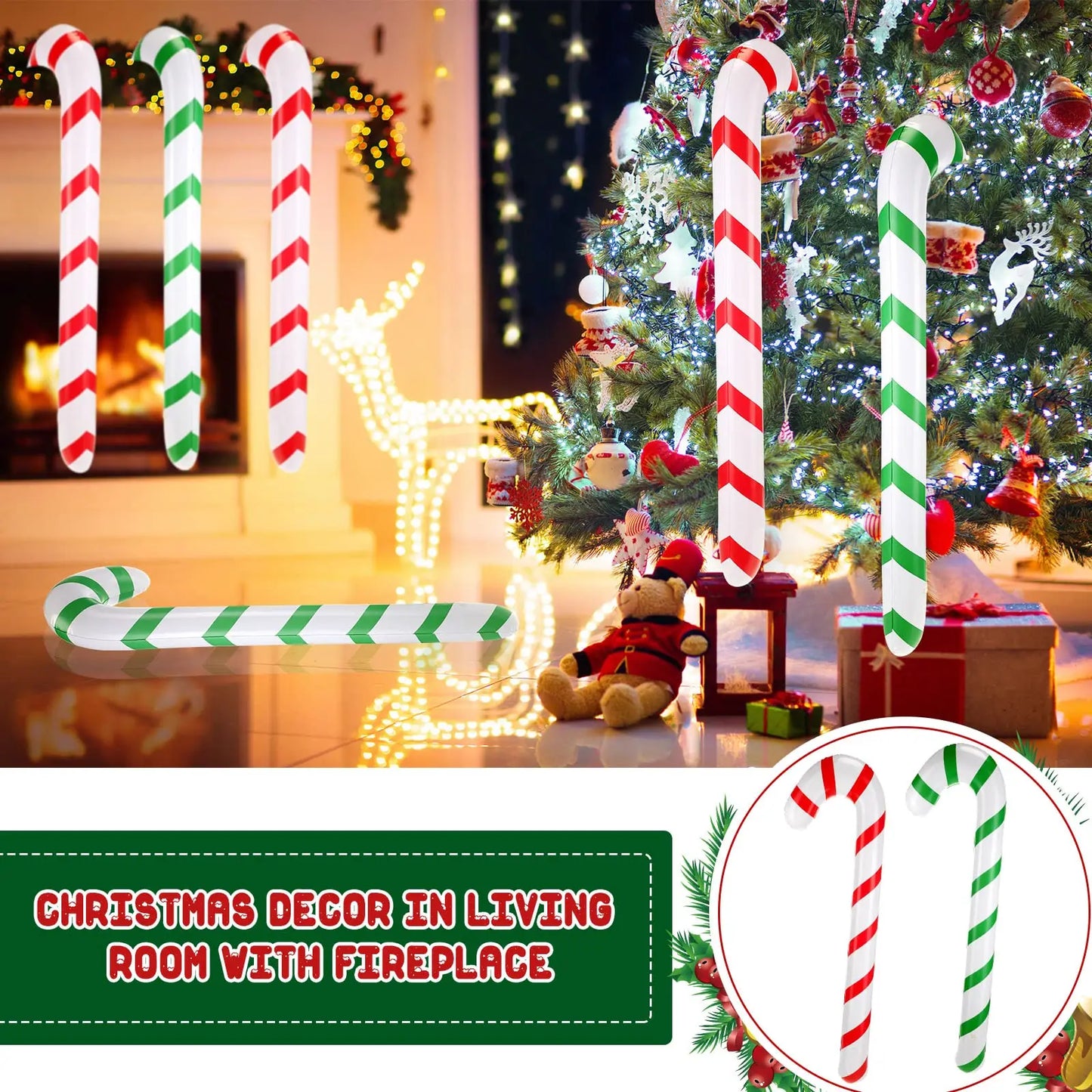 12Pcs Christmas Inflatable Candy Canes Stick Balloons New Year Christmas Holiday Decorations Candy Canes Toy for Outdoor Party