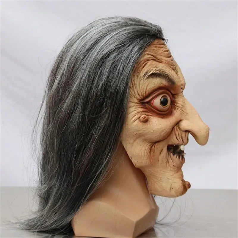 Halloween Horror Long-haired Witch Headgear Old Man Head Mask Haunted House Escape Room Scary Scene Costume Props