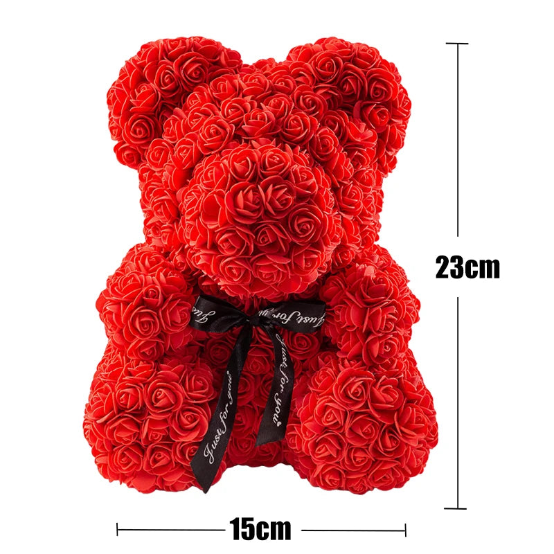 23cm Rose Bear Artificial Flowers With LED Light Gift Box Girlfriend Anniversary Valentine Gift Birthday Present To be Assembled