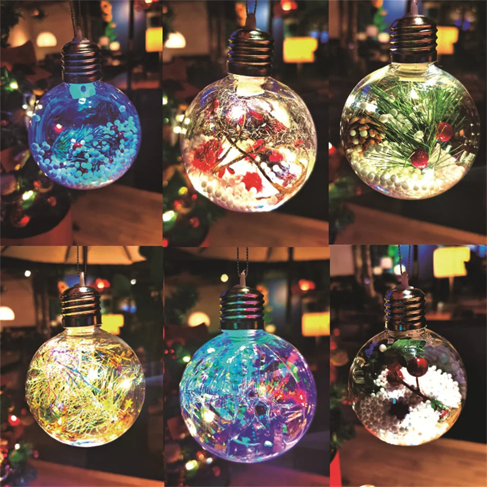 Transparent Ball Light Plastic Hanging Bulb Christmas Trees Bauble Ornament Wedding Gift Present Party Home Decoration