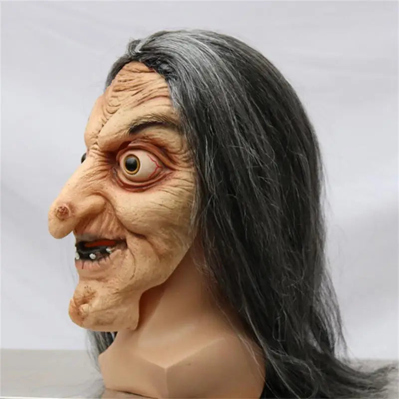 Halloween Horror Long-haired Witch Headgear Old Man Head Mask Haunted House Escape Room Scary Scene Costume Props