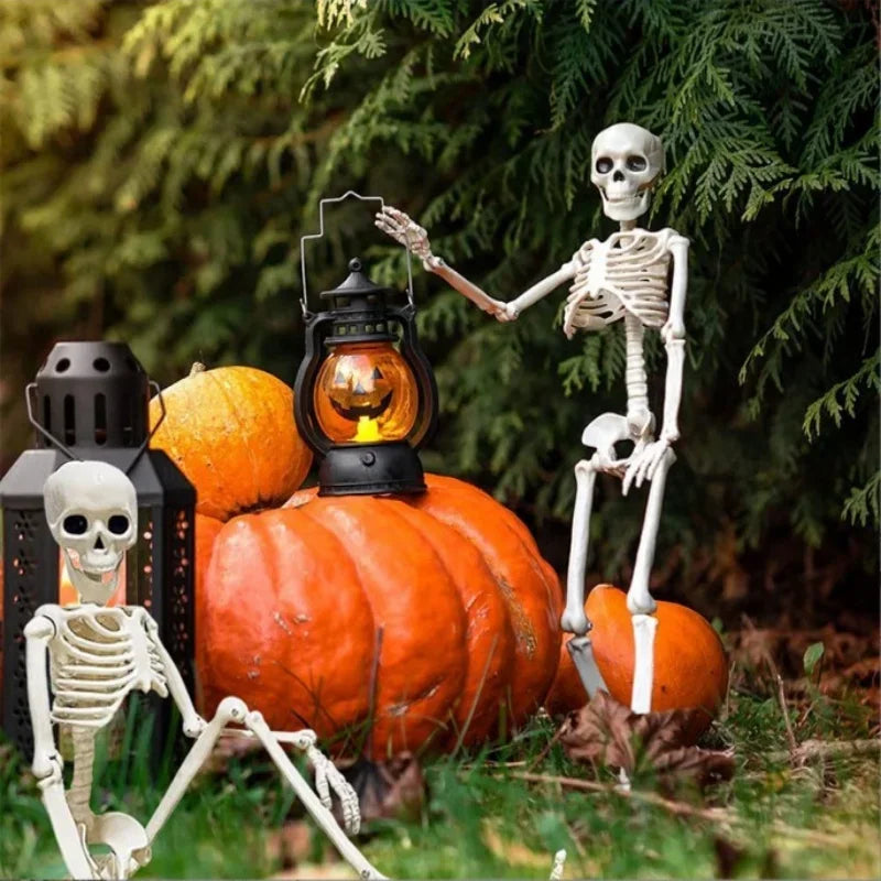 Halloween Skeleton Decoration Full Body Poseable Plastic Skeleton for Yard Garden Patio Haunted House Spooky Skeleton Prop