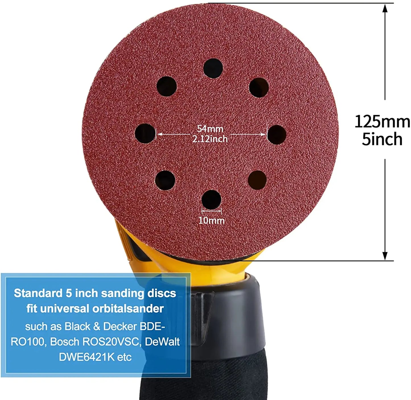 10PCS 5 Inch 8 Hole Sanding Discs Hook and Loop Adhesive Sandpaper 125MM for Random Orbital Sander 60-2000 Grits Abrasive Sheets