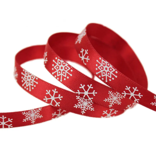 3/8" (10mm) Red printed Snowflake Satin Ribbon christmas gift ribbons Festival party gift packaging ribbon handmade decorative