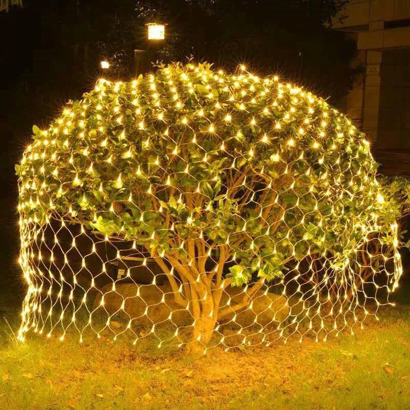 Solar / EU/US Curtain Light LED Fairy String Net Mesh Christmas 3x2m Party Wedding New Year Garland Outdoor Garden Decoration