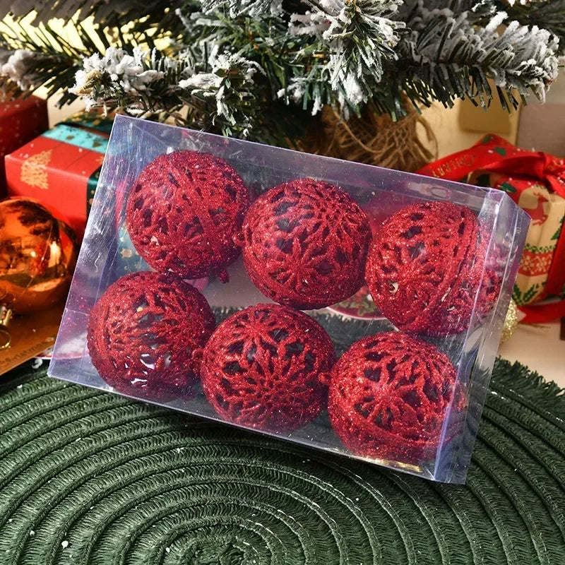 Christmas Glitter Ornament Balls Red Gold Hollow Out Xmas Tree Hanging Pendants Kids Toy Balls Home New Year Party Decor Supply