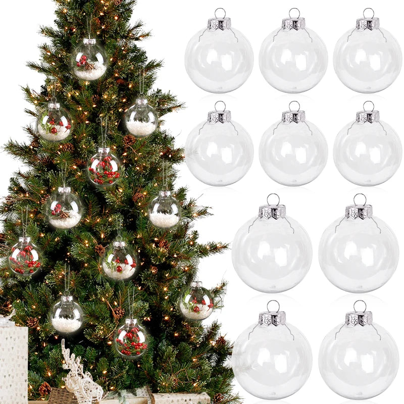 6Pcs Clear Plastic Christmas Ball Fillable Ornament Xmas Tree Hanging Bauble Pendant 2024 Christmas Home Decoration Navidad Gift