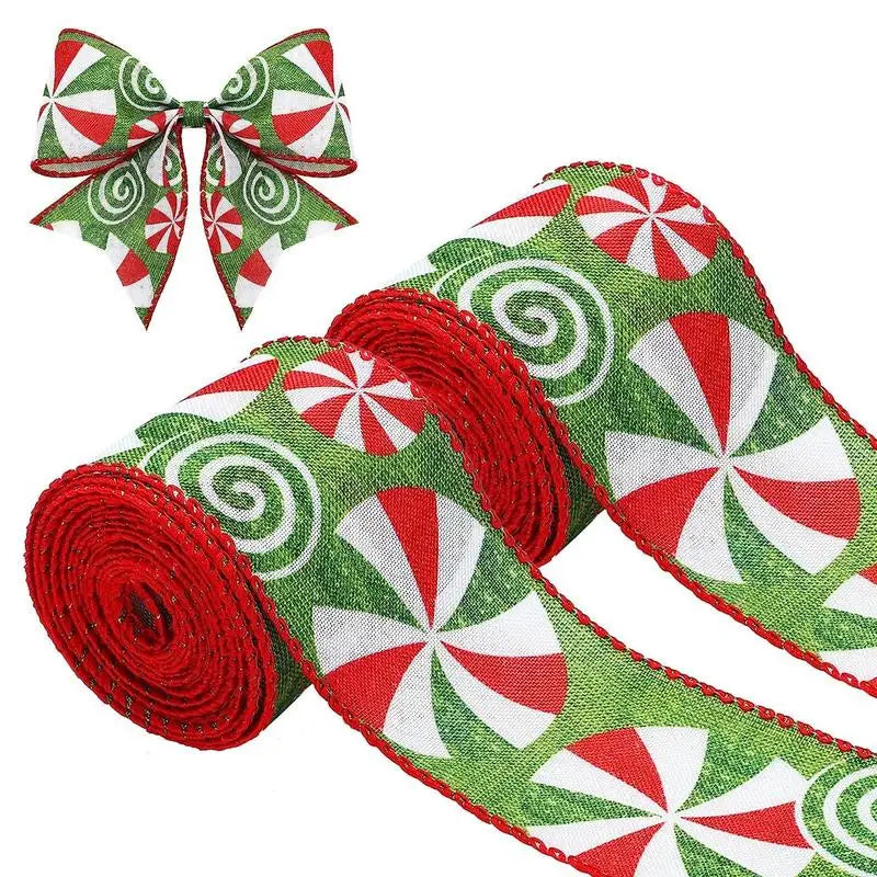 Christmas Wired Ribbons 4.5m Buffalo Plaid Ribbons Vintage Christmas Trees Wired Edge Ribbon For Xmas DIYs Wrapping Floral Craft