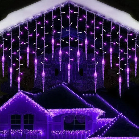 2024 Christmas Garland LED Curtain Icicle String Lights AC 220V /110V Garden Street Outdoor Decorative Droop Lamp Holiday Light.