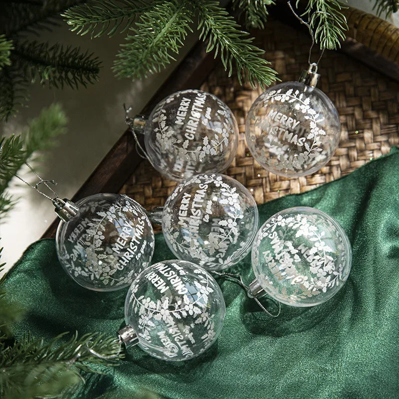 6pcs Transparent White Snow Ball Christmas Balls Pendant Xmas Tree Decoration Clear Baubles Hanging Ornament Home Decor New Year