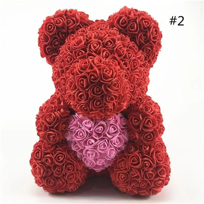 Dropshipping 40cm Teddy Bear of Rose Artificial Flowers PE Rose Bear for Women Valentines Wedding Christmas Gift Box Home Decor