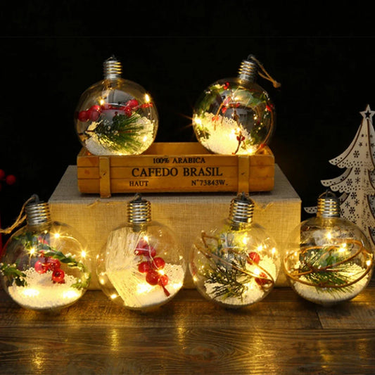 Transparent Ball Light Plastic Hanging Bulb Christmas Trees Bauble Ornament Wedding Gift Present Party Home Decoration