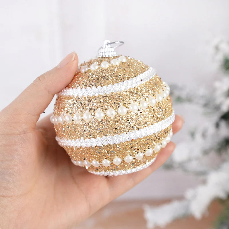 2/4Pcs 8cm Christmas Tree Hanging Balls Sequin Xmas Foam Bauble Pendant 2024 Christmas Decoration For Home 2025 New Year Gift