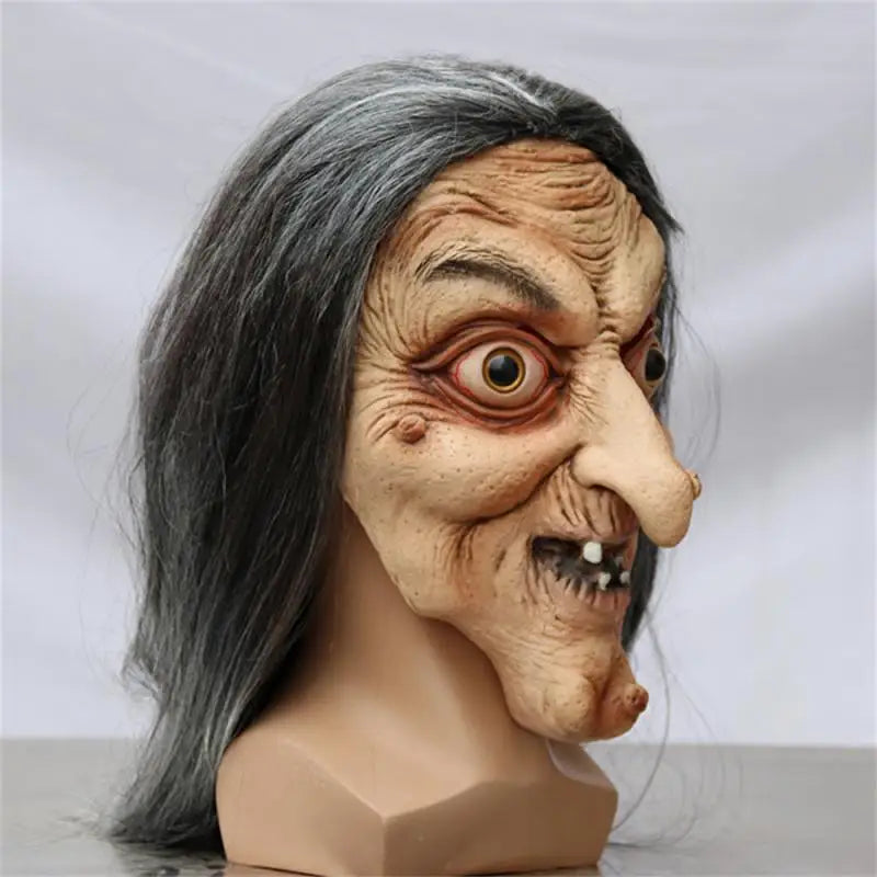 Halloween Horror Long-haired Witch Headgear Old Man Head Mask Haunted House Escape Room Scary Scene Costume Props