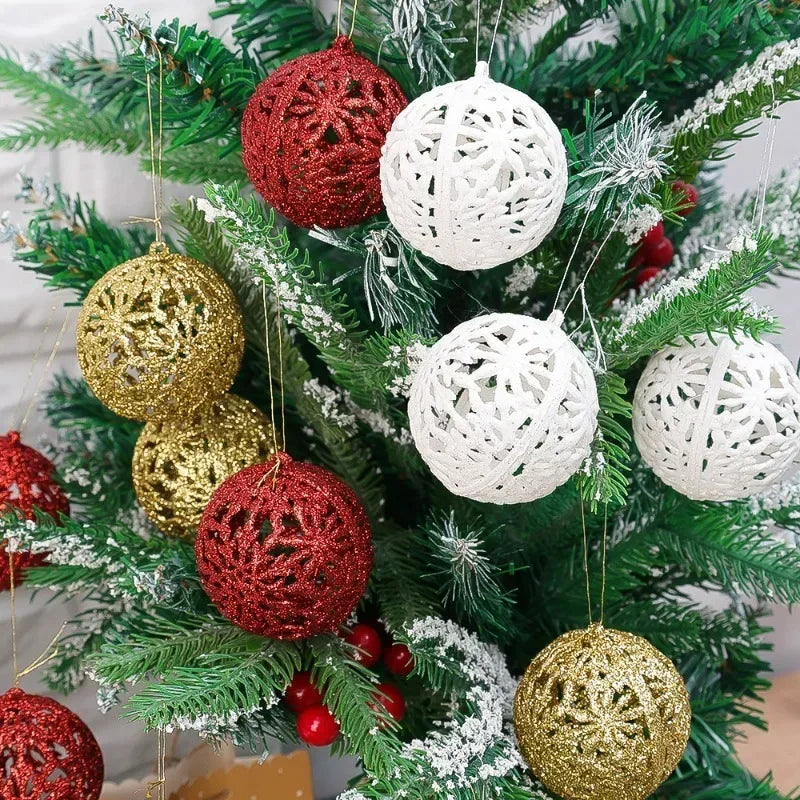 Christmas Glitter Ornament Balls Red Gold Hollow Out Xmas Tree Hanging Pendants Kids Toy Balls Home New Year Party Decor Supply