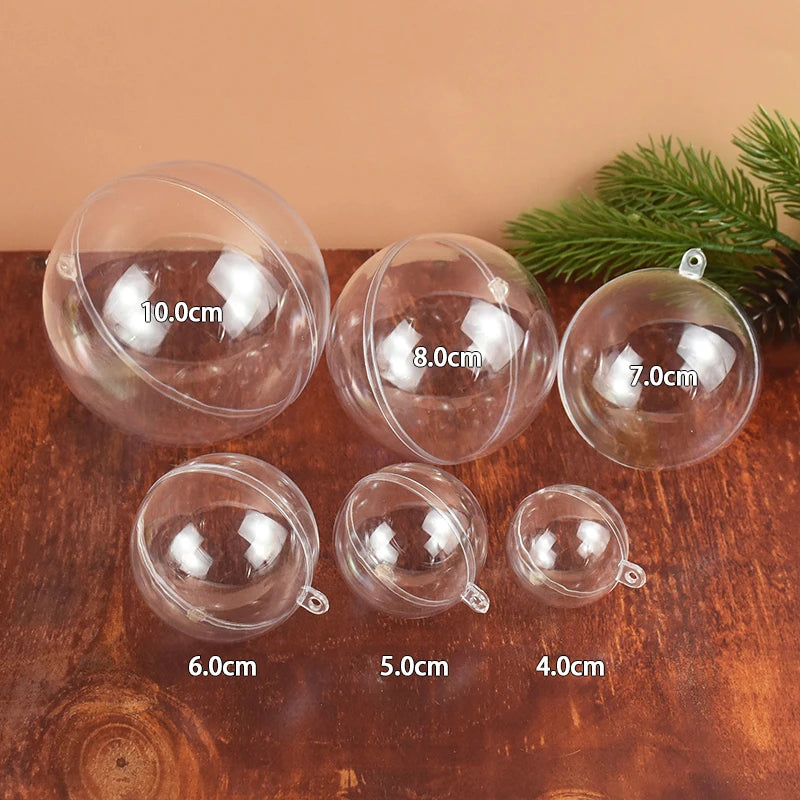 4-10CM Christmas Transparent Ball Plastic Fillable Bauble Xmas Tree Hanging Ornaments Decoration for Home Wedding Party Gift Box