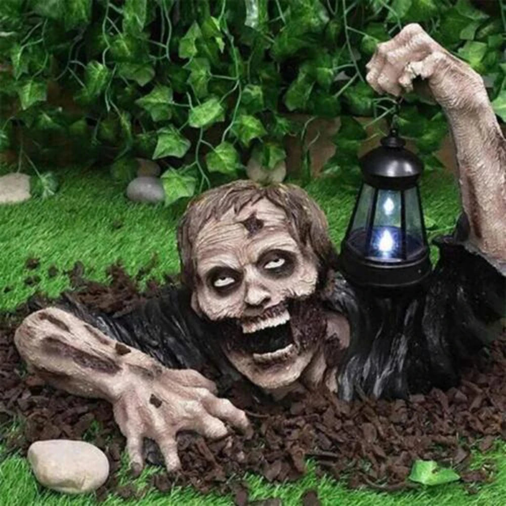 Horror Zombie Carrying Lamp Ornament Garden Crafts Decor Resin Statue Model Doll LED Lantern Light Room Halloween Decoration