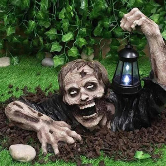 Horror Zombie Carrying Lamp Ornament Garden Crafts Decor Resin Statue Model Doll LED Lantern Light Room Halloween Decoration