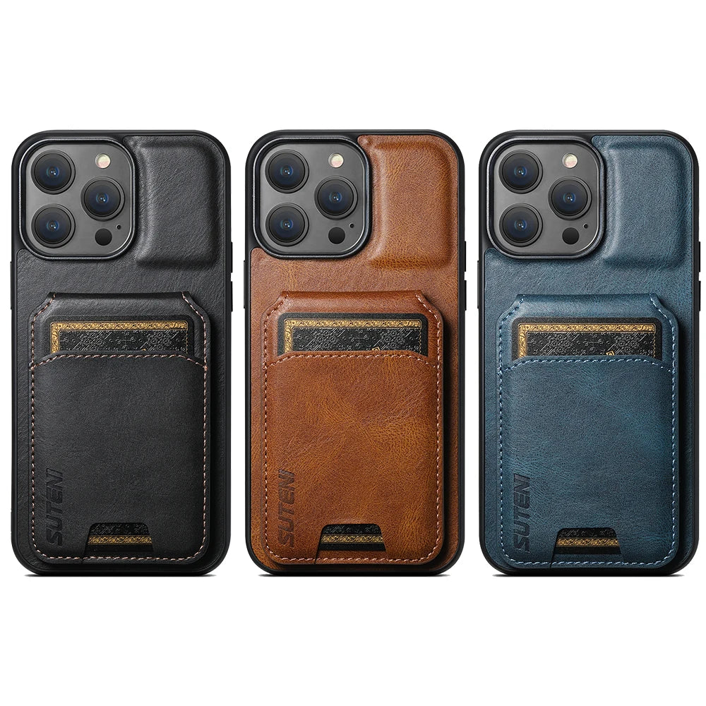 SUTENI Card Holder Leather Magnetic Pocket Cover Wallet Phone Case For iPhone X XS XR 11 12 13 14 15 Pro Max Plus