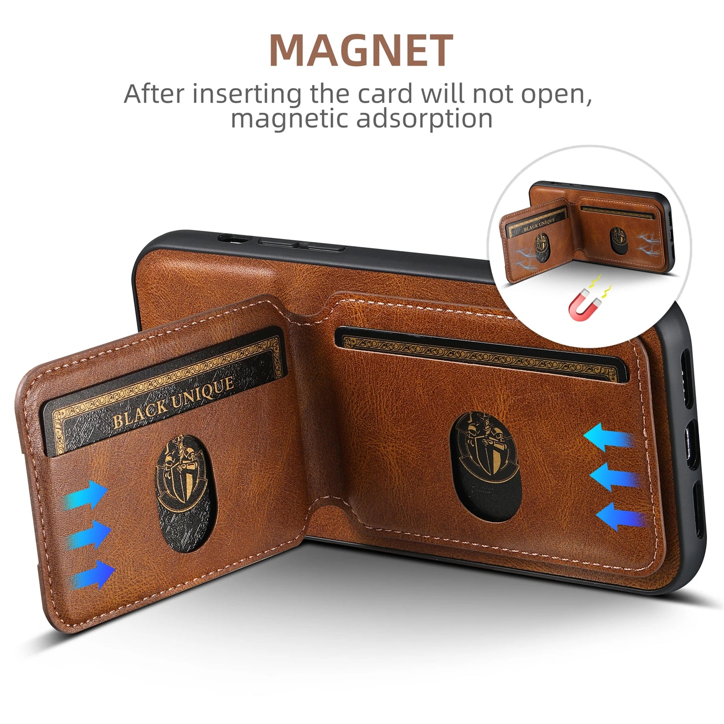 SUTENI Card Holder Leather Magnetic Pocket Cover Wallet Phone Case For iPhone X XS XR 11 12 13 14 15 Pro Max Plus