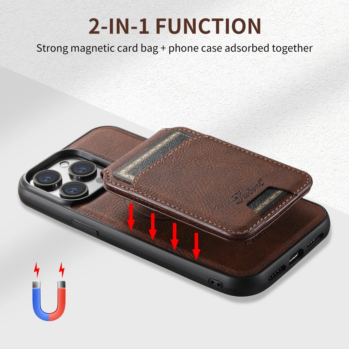 SUTENI Wallet Phone Case Card Holder Leather Magnetic Pocket Cover For iPhone 12 13 14 15 Pro Max Plus Ultra Magsafe