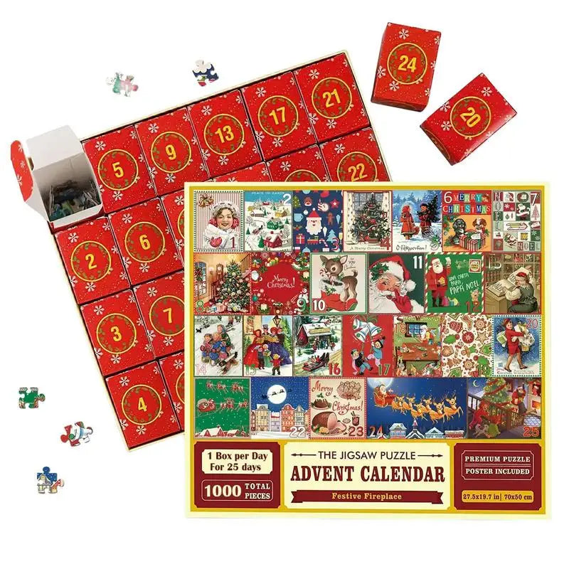 Christmas Puzzle Advent Calendar 1000PCS Puzzles Countdown Calendar Jigsaw Puzzles 24 Days Surprise Christmas Gift Calendar