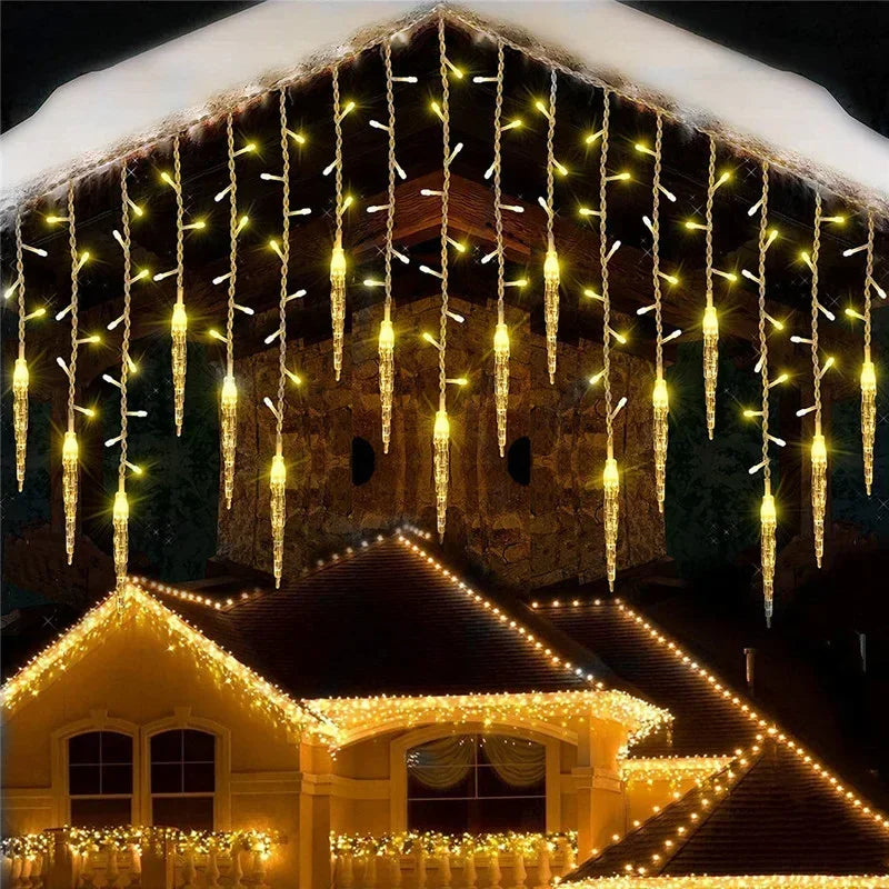 Christmas Decorations For Home Outdoor LED Curtain Icicle String Light Street Garland On The House Winter 220V 5m Droop 0.6-0.8m