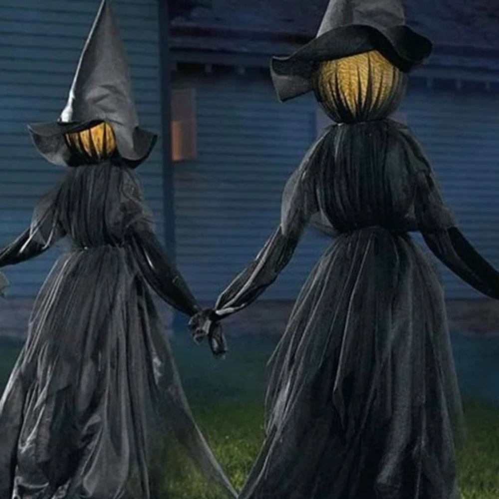 Halloween Light-Up Witches Decoration with Stakes Outdoor Holding Hands Screaming Witches Sound Activated Sensor Decor Dropship