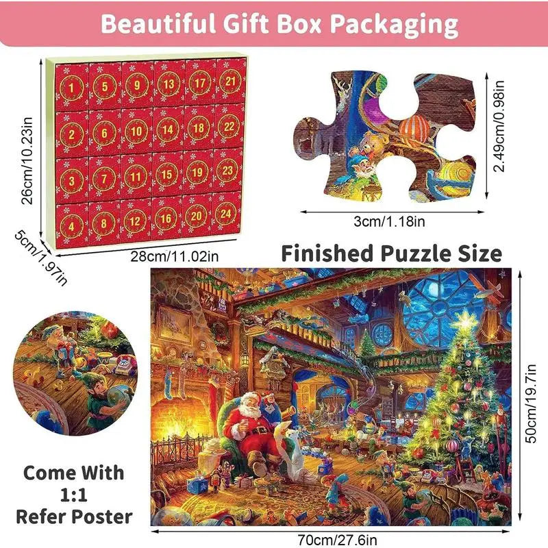 1008 Pieces Christmas Jigsaw Puzzles Advent Calendar 24 Days Countdown Advent Puzzle Surprise Gift Box Christmas Gift For Kids