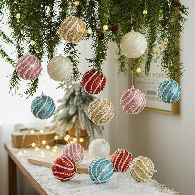 2/4Pcs 8cm Christmas Tree Hanging Balls Sequin Xmas Foam Bauble Pendant 2024 Christmas Decoration For Home 2025 New Year Gift