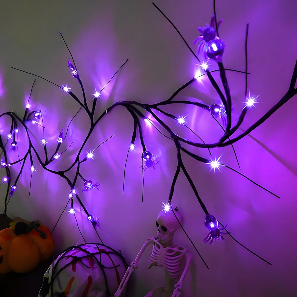 Halloween Purple Spider Vine Waterproof Timing String Light Happy Halloween Party Decoration 2024 For Home Trick Or Treat Favors