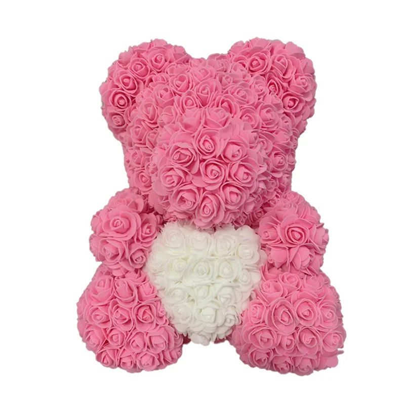 Dropshipping 40cm Teddy Bear of Rose Artificial Flowers PE Rose Bear for Women Valentines Wedding Christmas Gift Box Home Decor