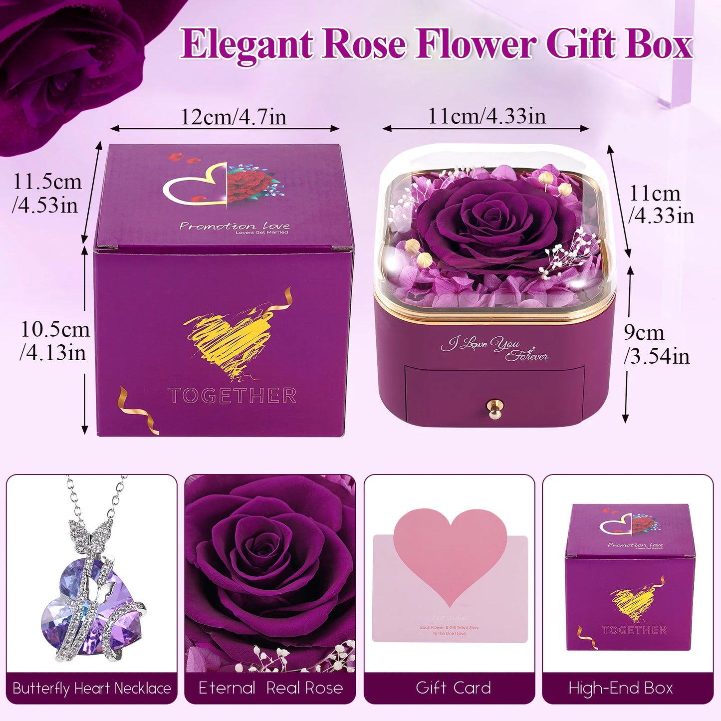 Valentine's Day Gift Preserved Real Rose with Necklace Jewelry Box Forever Love Eternal Flower For Girl Mother Anniversary Gifts