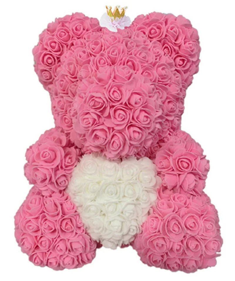 Dropshipping 40cm Teddy Bear of Rose Artificial Flowers PE Rose Bear for Women Valentines Wedding Christmas Gift Box Home Decor