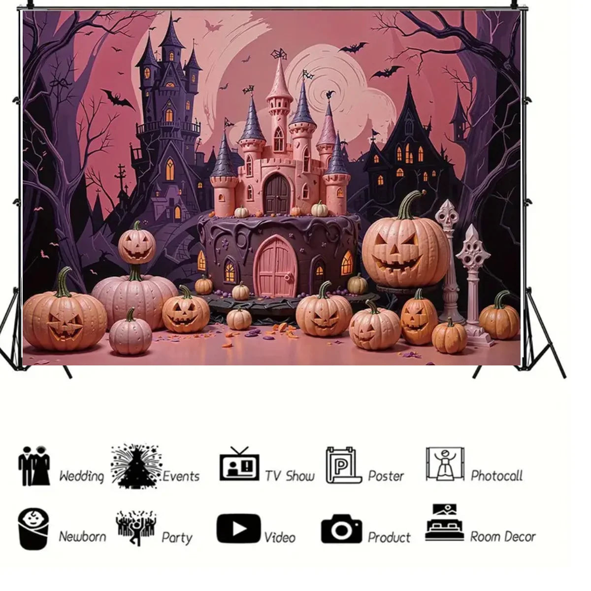 Halloween Pink Soft Halloween Night Decoration Background Banner Theme Family Party Room Decor Poster Happy Birthday Background