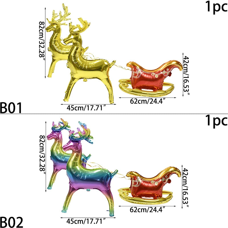 Christmas 3D Standing Elk Balloon Reindeer Sleigh Inflatable Ball Aluminum Film Balloon New Year Party Decoration Xmas Ornaments