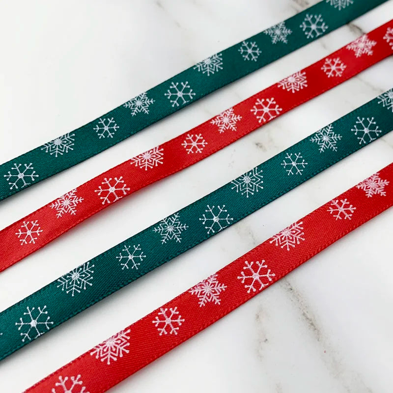 3/8" (10mm) Red printed Snowflake Satin Ribbon christmas gift ribbons Festival party gift packaging ribbon handmade decorative