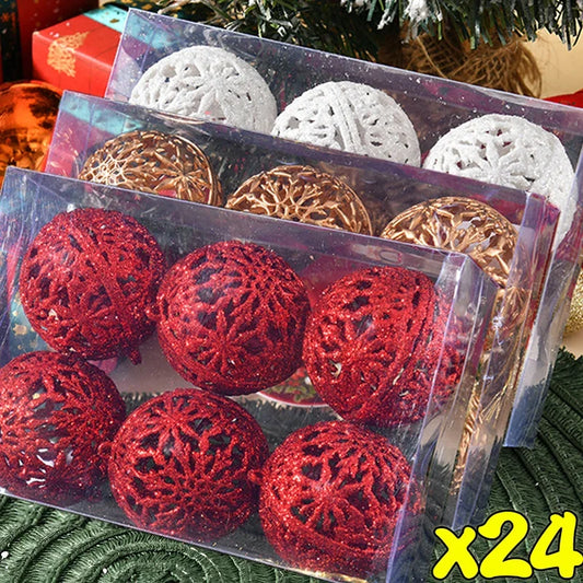 Christmas Glitter Ornament Balls Red Gold Hollow Out Xmas Tree Hanging Pendants Kids Toy Balls Home New Year Party Decor Supply