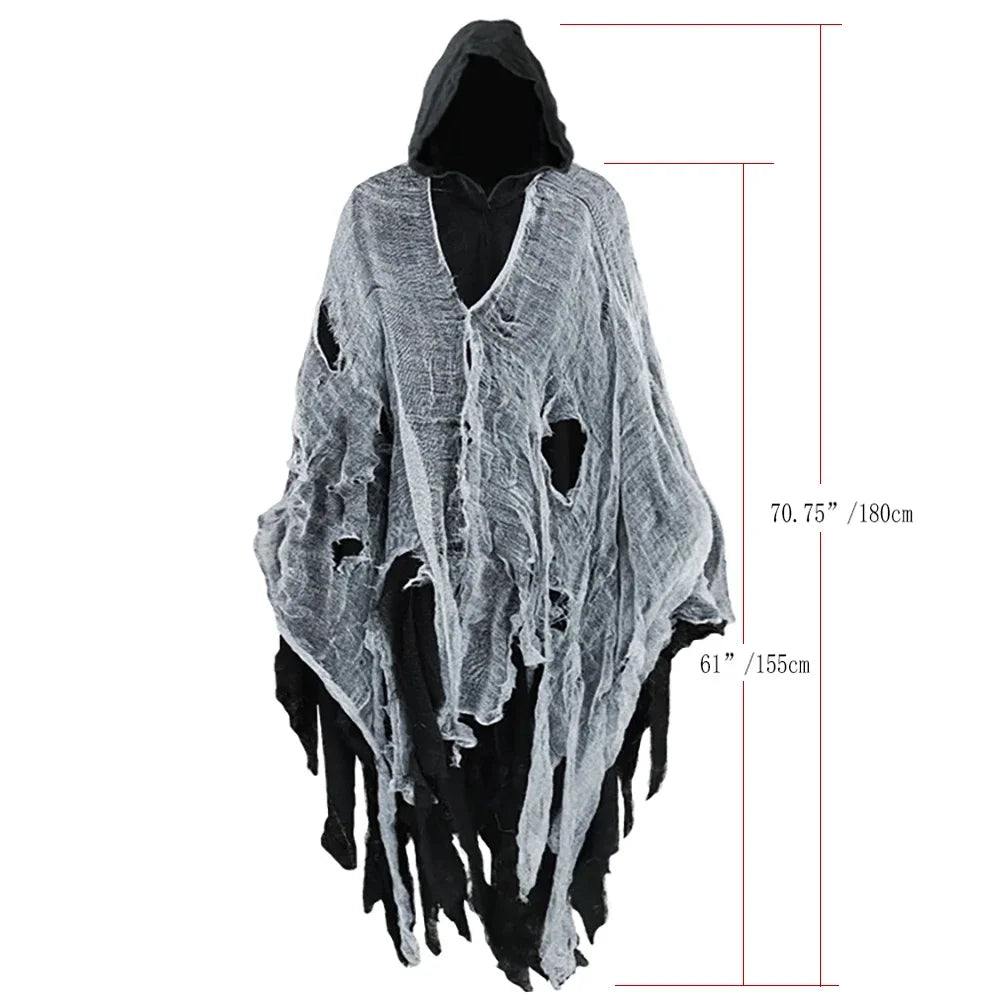 Gothic Horror Zombie Tattered Hooded Capes Unisex Halloween Ghost Dementors Cosplay Costume Day of The Dead Party Props Cloaks