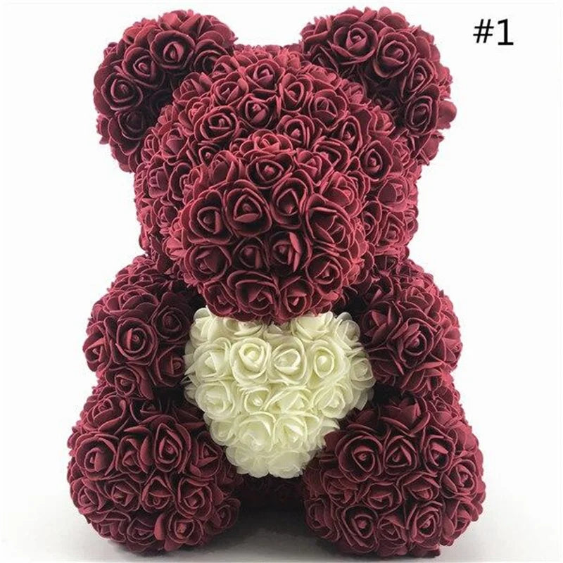 Dropshipping 40cm Teddy Bear of Rose Artificial Flowers PE Rose Bear for Women Valentines Wedding Christmas Gift Box Home Decor