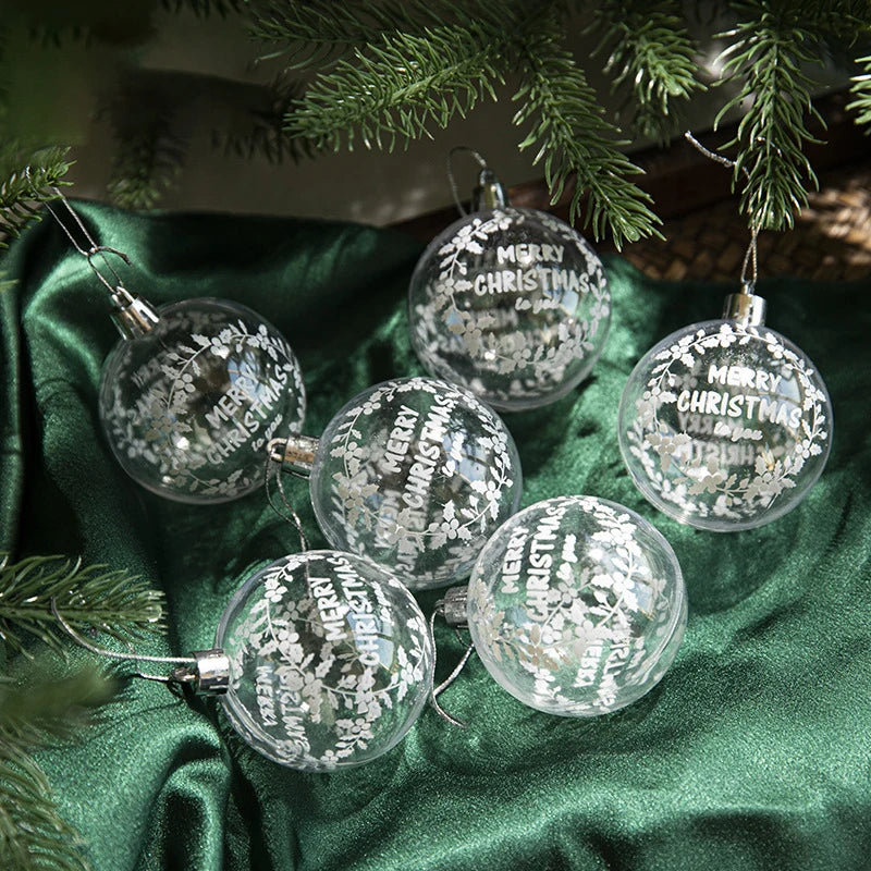 6pcs White Snow Ball Christmas Ornaments Christmas Tree Decorations Clear Baubles Balls Hanging Xmas Decorations for Home Natale