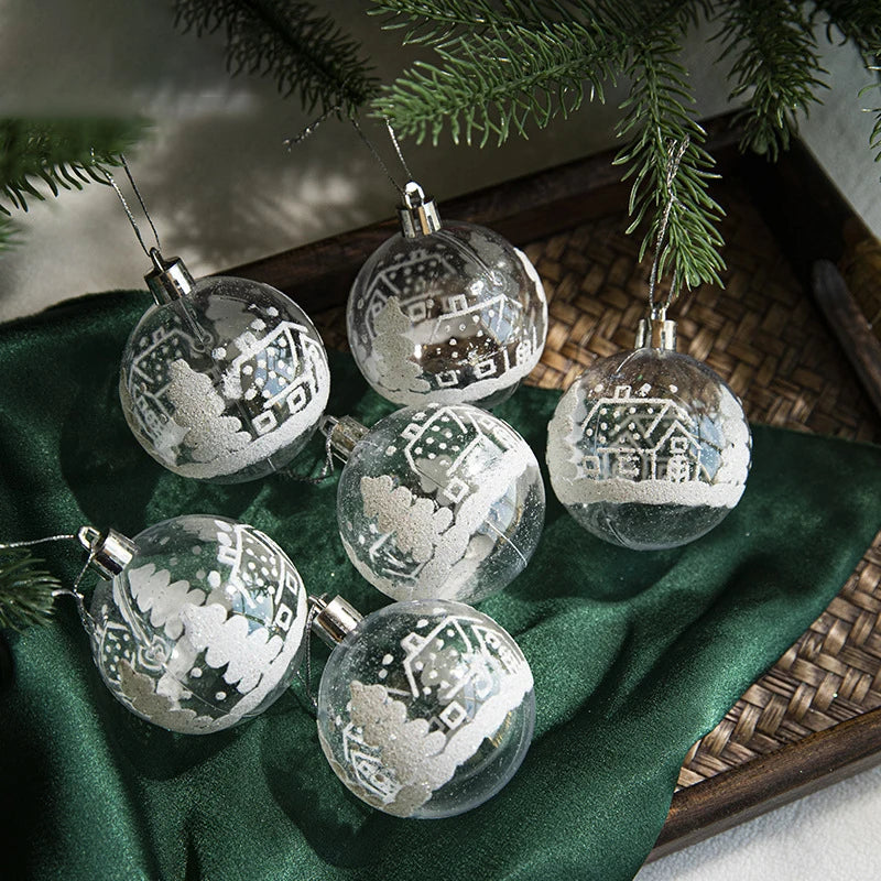 6pcs White Snow Ball Christmas Ornaments Christmas Tree Decorations Clear Baubles Balls Hanging Xmas Decorations for Home Natale