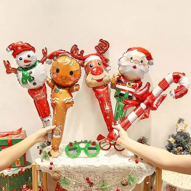 10pcs Inflatable Christmas Candy Cane Stick Balloons Merry Christmas Decor For Home 2024 Xmas Navidad Natal Gifts New Year 2025