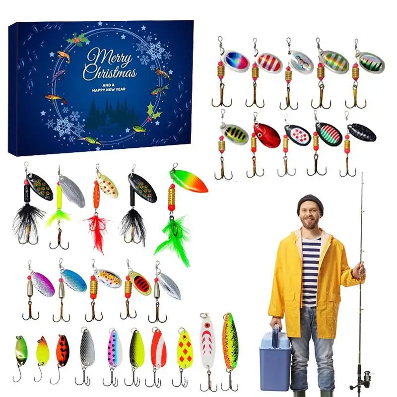 24pcs Fishing Set Advent Calendar Creative Christmas Gift for Fishing Lovers Fishing Gear Advent Calendar Christmas Gift for Man