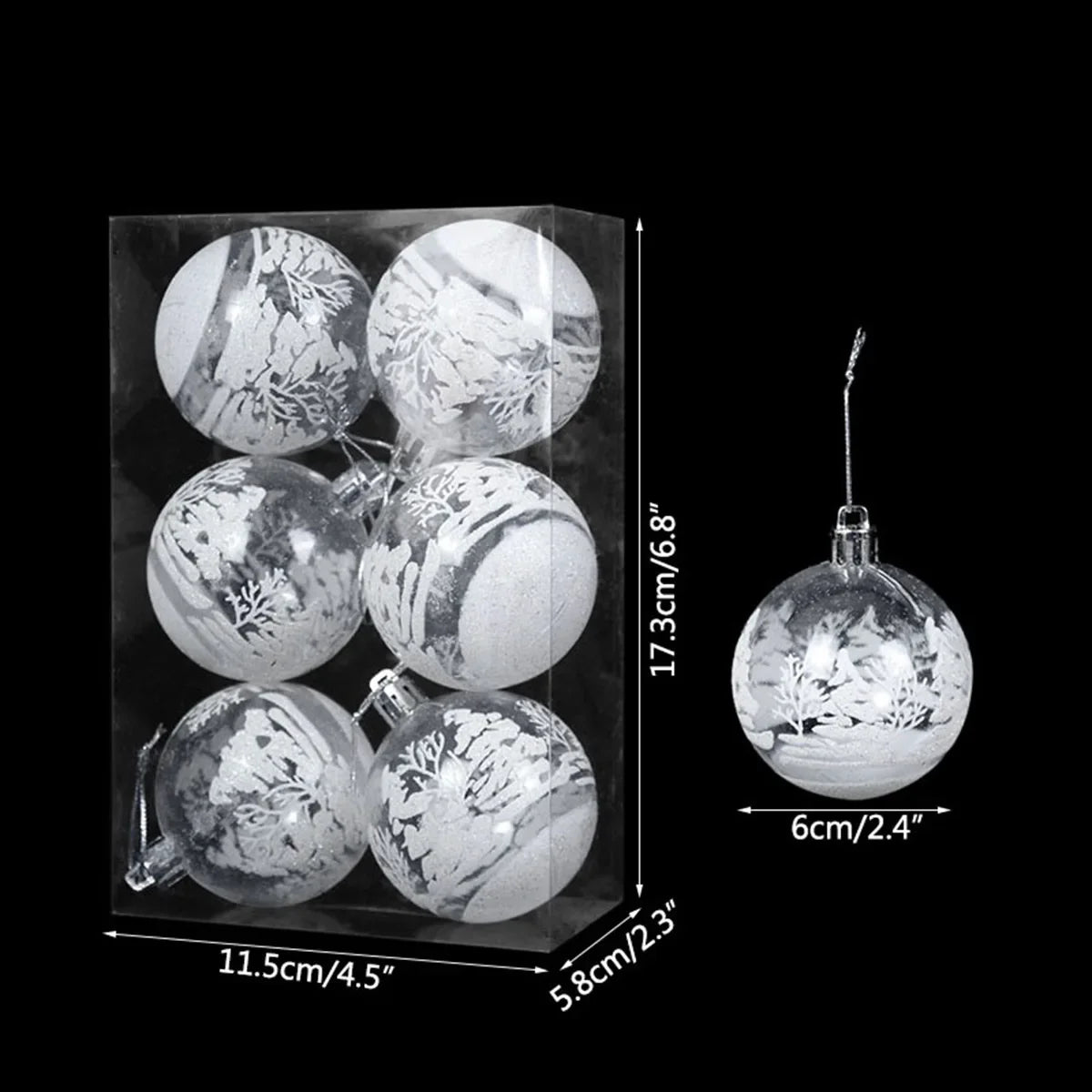 6pcs Transparent White Snow Ball Christmas Balls Pendant Xmas Tree Decoration Clear Baubles Hanging Ornament Home Decor New Year