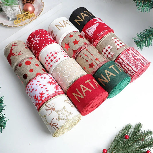 10 Yards Red Green Star Snowflake Colorful Ribbon Elk Holiday Decorative Ribbon Christmas New Years Home Decoration Bow