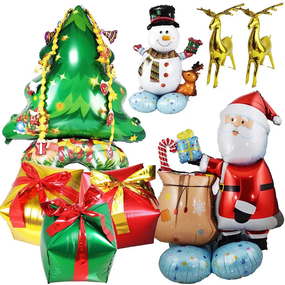 Christmas Tree Inflatable Foil Balloons Standing Santa Claus Balloon Gift Box Snowman Elk Christmas Decor Balloons Party Supplie